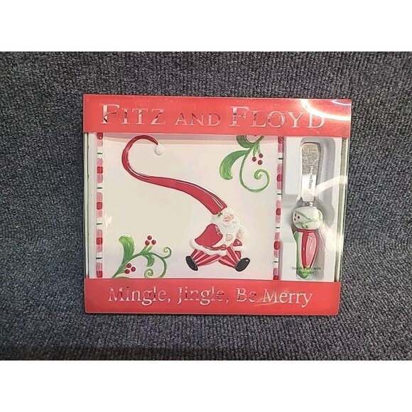 Fitz & Floyd Mingle Jingle Be Merry Snack Cheese Plate Spreader Christmas Santa - Picture 1 of 3